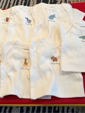 Carter's White Baby Bodysuits with Days of Week Animal Prints